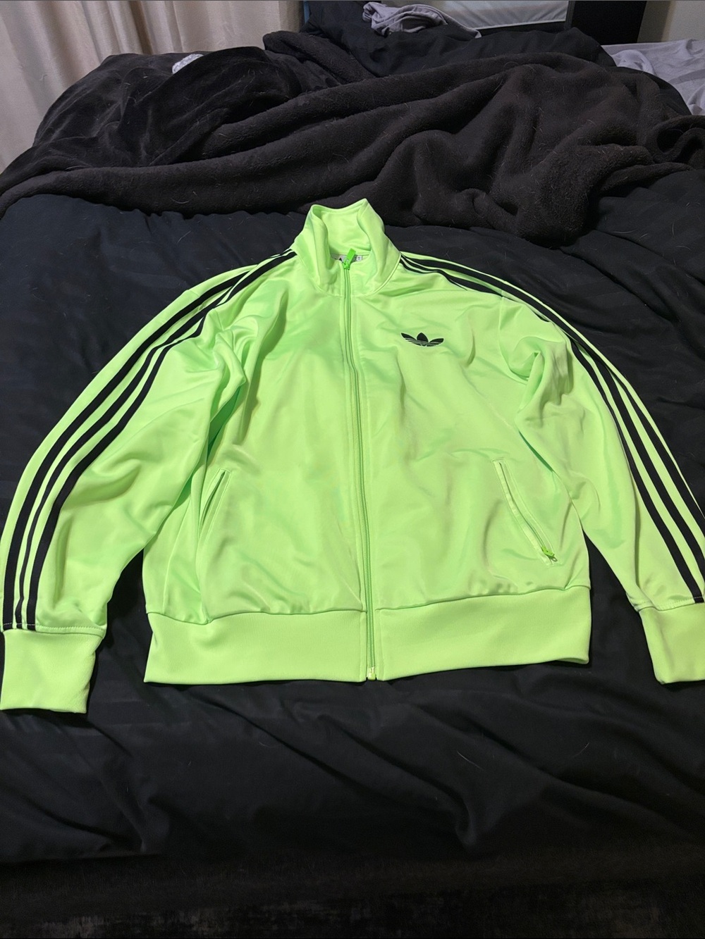 adidas Neon Green Trefoil Track Jacket with Black Stripes